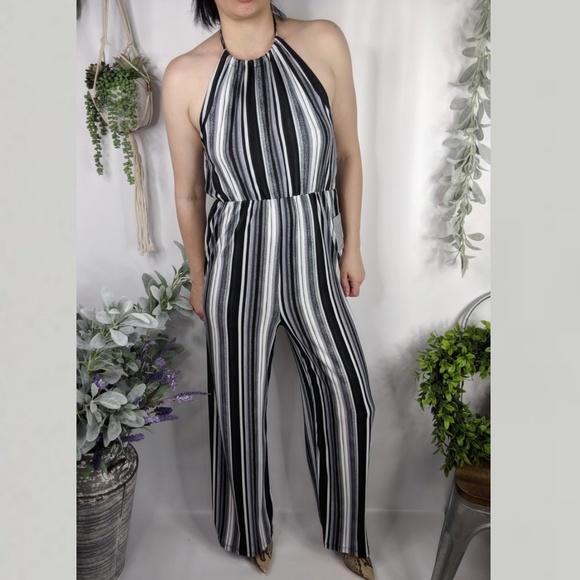 Velvet Torch Pants - VELVET TORCH jersey knit stripe jumpsuit halterk26